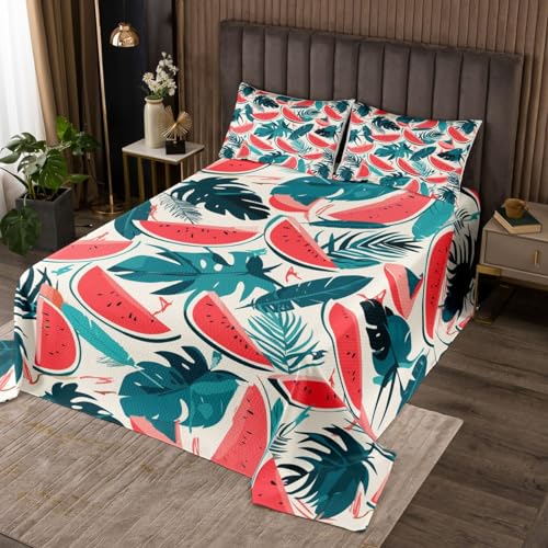 Homemissing Foglie Tropicalei Anguria Trapuntato per Bambini Ragazzi Ragazze Colour Copriletto 240x220cm Verde Foglia Copriletto Trapuntato 3 pezzi