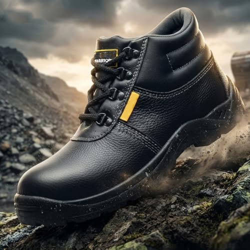 Image of Foot Trends Black Safety Shoes with Steel Toe Protection for Factory and Industrial Work for Men