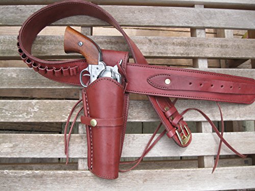 Shotgun Lilli Gun Belt - Leather - 45 Caliber - Burgundy Color with 6" Right Handed Plain Holster Combo (Burgundy, 42")