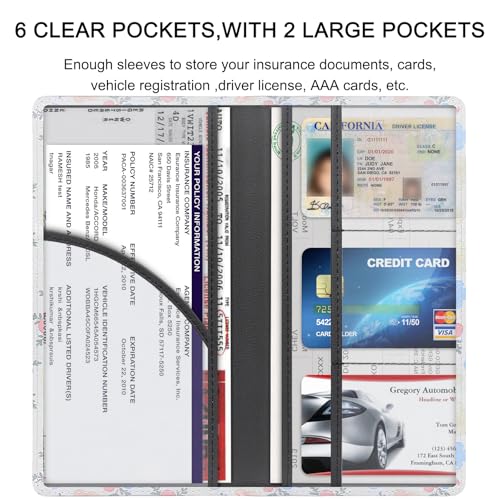Image of LumiMokki Premium Car Registration & Insurance Card Holder with Magnetic Shut, Vehicle Glove Box Car Organizer - For Documents, Cards, License (Floral A)