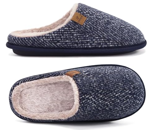 Image of COFACE Mens Cozy Memory Foam Scuff Slippers Casual Slip On Warm House Shoes Indoor /Outdoor Sandal Slippers With Arch Support Rubber Sole Size 7-15