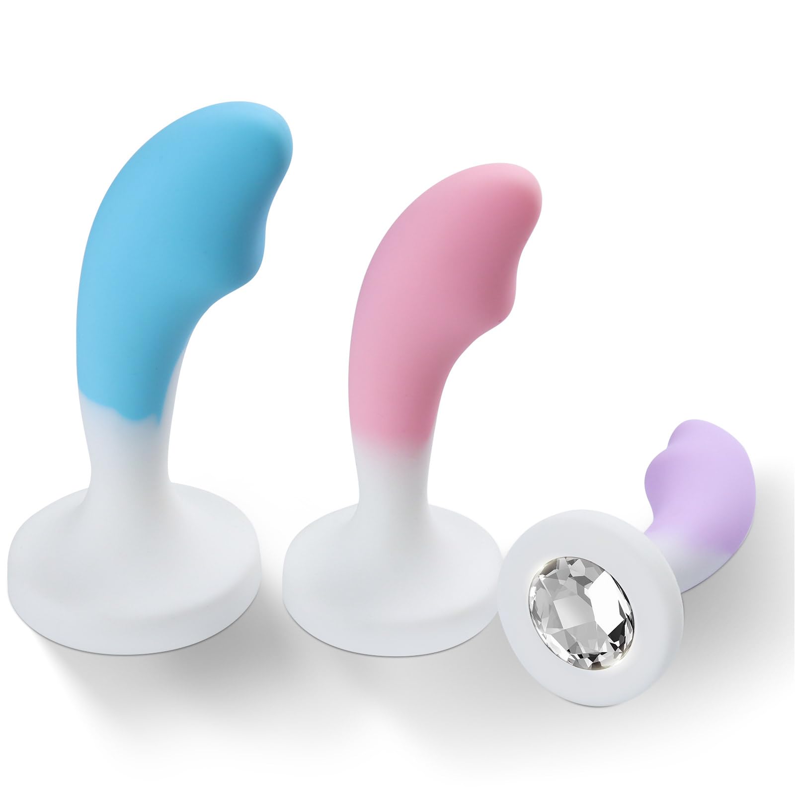 Butt Plug Trainer Kit - 3PCS Silicone Anal Plugs with Jewel Prostate Massage Toys for Men Women Waterproof