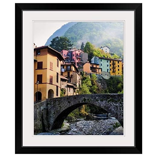 GREATBIGCANVAS Fog Drifts Down Mountain and Through Idealistic Village Along Lake Como. Black Framed Wall Art