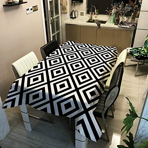 Manteles Mesa Impresión 3D Mantel, Morbuy Geometría Enrejado Rectangular Impermeable Antimanchas Lavable Poliéster Manteles para Cocina Salón Comedor Decoración del Hogar (Blanco Negro 5,140x180cm)