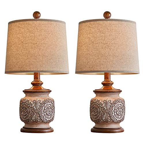 Pokat 18.75'' Farmhouse Vintage Table Lamp For Living Room Traditional Carved Floral Bedside Lamps For Bedroom Rustic Night Light Lamps Set Of 2 #TOP2