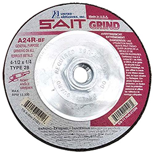 United Abrasives SAIT 21026 4-1/2x1/4x5/8-11 A24R Long Life Super Lock Hub Type 28 Grinding Wheel, 10 Pack