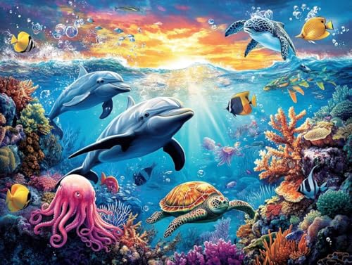 Peinture par numéro adulte animal marin kit de coloriage complet sans cadre 80x100cm