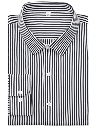 Grade 4 Wrinkle-Resistant Long Sleeve Striped Button-Down Shirt for Men Mens Dress Shirts - Main Image