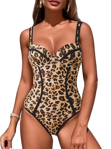 Women's One Piece Swimsuits Slimming Tummy Control Bathing Suits Sexy Push Up Swim Suits Color Block Swimwear