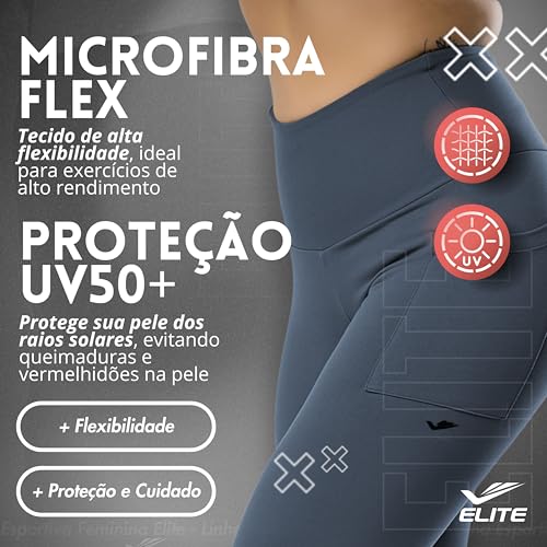 ELITE Legging Academia com Bolso Zero Transparência Cintura Alta Proteção UV 50+ Microfibra Poliamid