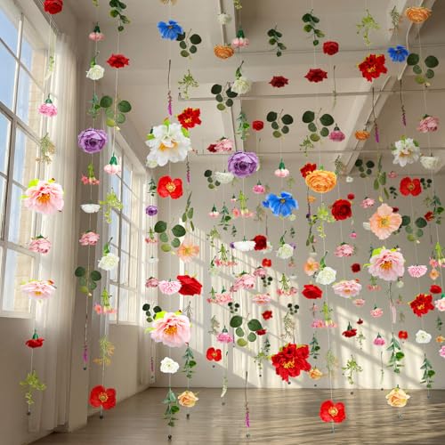 Image of Suncalla 12 Pcs 70.8 ft Wildflower Garland Pre Strung Artificial Hanging Flower Vine Backdrop Decor from Ceiling Floating Silk Floral Garland for Garden Wedding Bridal Shower(Floral,Multicolor)