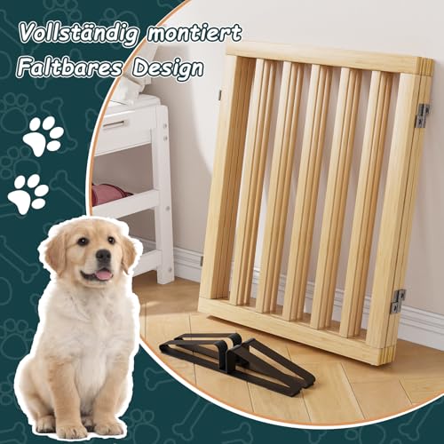 Semiocthome Freistehendes Hundegitter aus Bambus für Türen, 3-teilige Indoor-Welpentore für das Haus mit 2 Metallständern, 61 cm (H), zusammenklappbares Haustiergitter für Treppen, erweiterbar bis zu