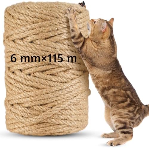 115m Sisalseil für Kratzbaum 6MM, Natur Sisal Seil für Katzen, Kratzseil, Haushalt, Garten,Handarbeiten, DIY, Dekoration, Kordel für Ersatz (115 M x 6 MM)