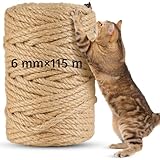 115m Cuerda de Sisal Natural 6mm - para Rascadores de Gatos, Decoración Hogar/jardín - Cuerda de Yute y sisal para Reemplazo(115 m x 6 mm)