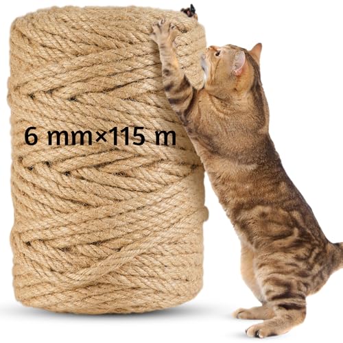 115m Corde pour Arbre à Chat en Sisal Naturel 6mm - Rouleau pour Griffoir, Bricolage DIY, Décoration Maison/Jardin - Corde Arbre à Chat de Remplacement (115...