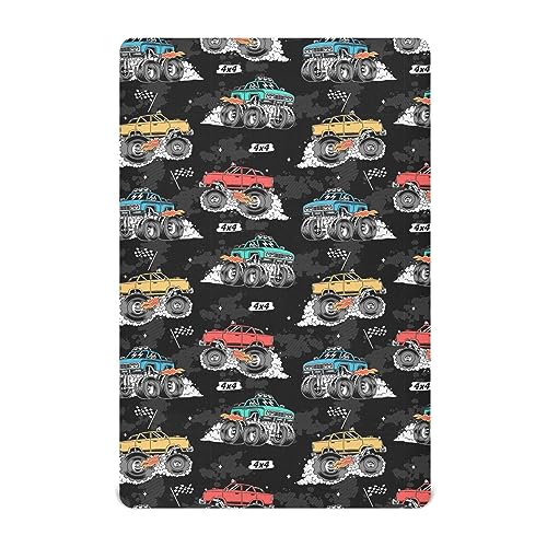 Baby Crib Sheet Monster Trucks Black Crib Mattress for Boys and Girls Playard Sheet Soft Breathable Fitted Baby Mattress Cover 52x28in