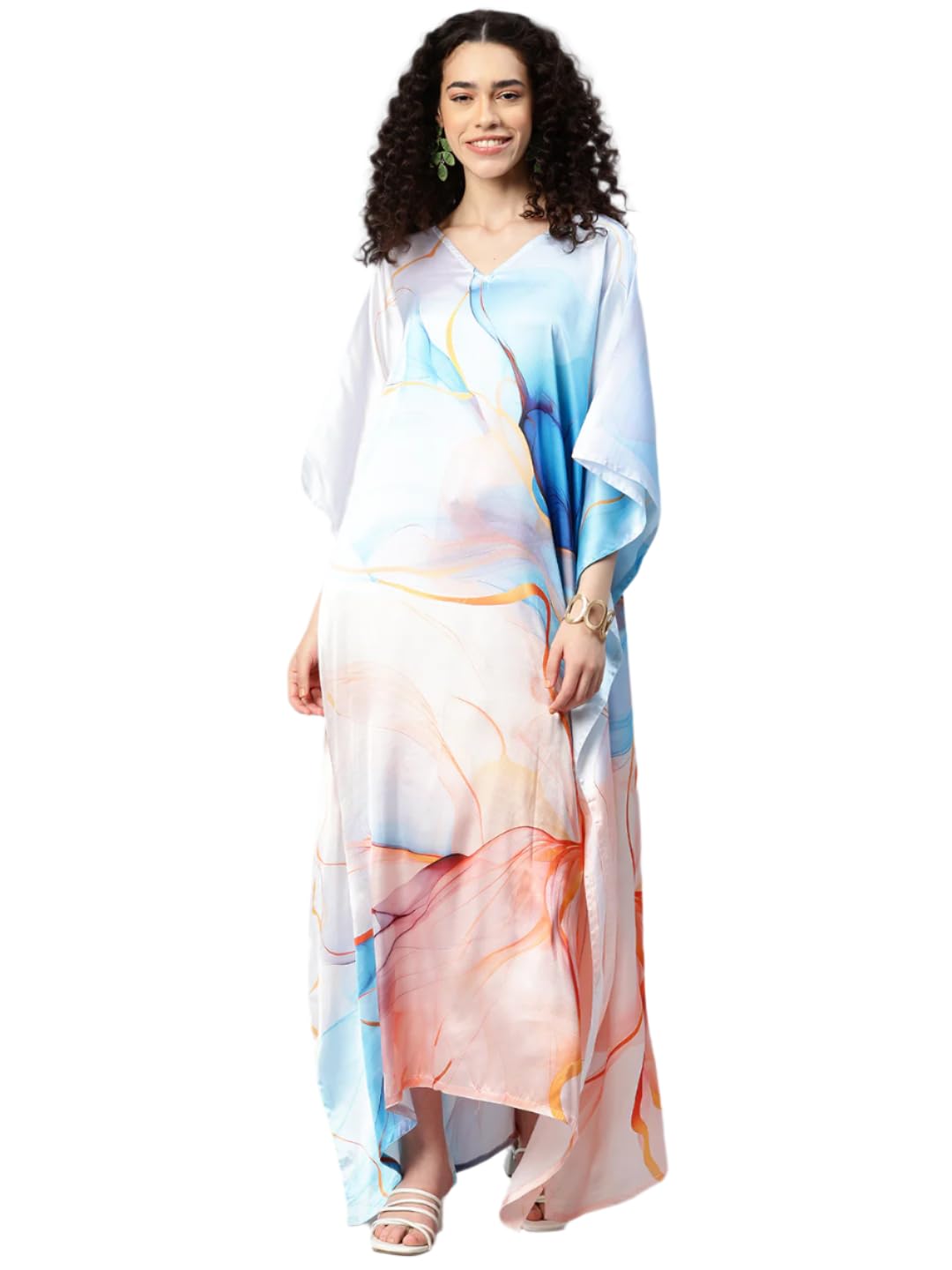 swi with label Women's Printed V-Neck Sleeves Long Satin Kaftan JKSB_005-picture-36