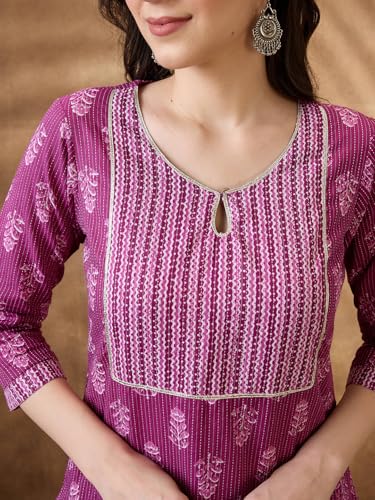 Image of Globus Women Kurta Set (GS412628 Pink S)