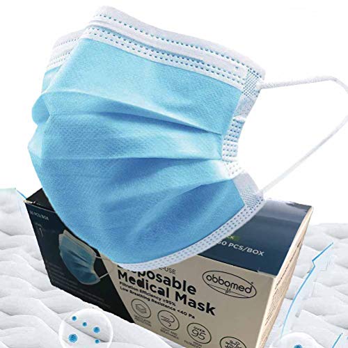 ObboMed MM-7400 High-end Face Masks High Breathable Skin-Friendly Face Mask with Filter Disposable 3-Ply Adjustable Earloop Masks Protection for Adults Blue 50pcs/5bags/box