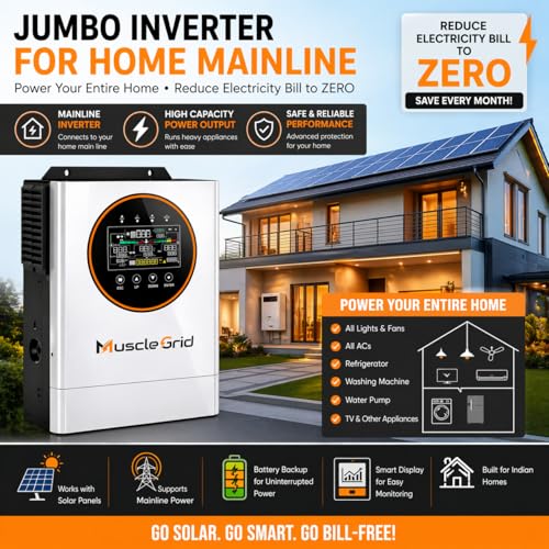 Image of MuscleGrid 12kW Hybrid Solar Inverter for Home Mainline | Supports up to 15kW Solar Panels | Runs 5 ACS + Full House Load | Pure Sine Wave | Inbuilt WiFi Monitoring | Big LCD Display