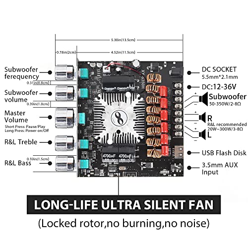 Image of XY-S350H 220W*2+350W 2.1 Bluetooth Power Amplifier Board Support Custom Bluetooth Name, 18V-36V Bluetooth Speaker Audio Amplifier Module (XY-S350H)
