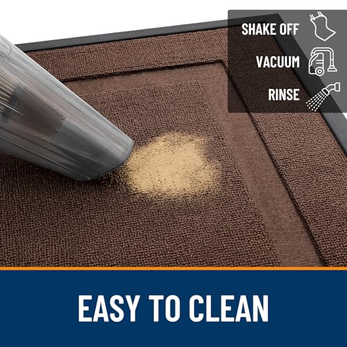 Image of OLANLY Front Door Mat Indoor Outdoor Entrance, Waterproof All-Season, All-Weather Doormat, Sturdy Natural Rubber, Low Profile, Easy Clean Patio Porch Entryway Mat, 33x21, Chocolate Brown
