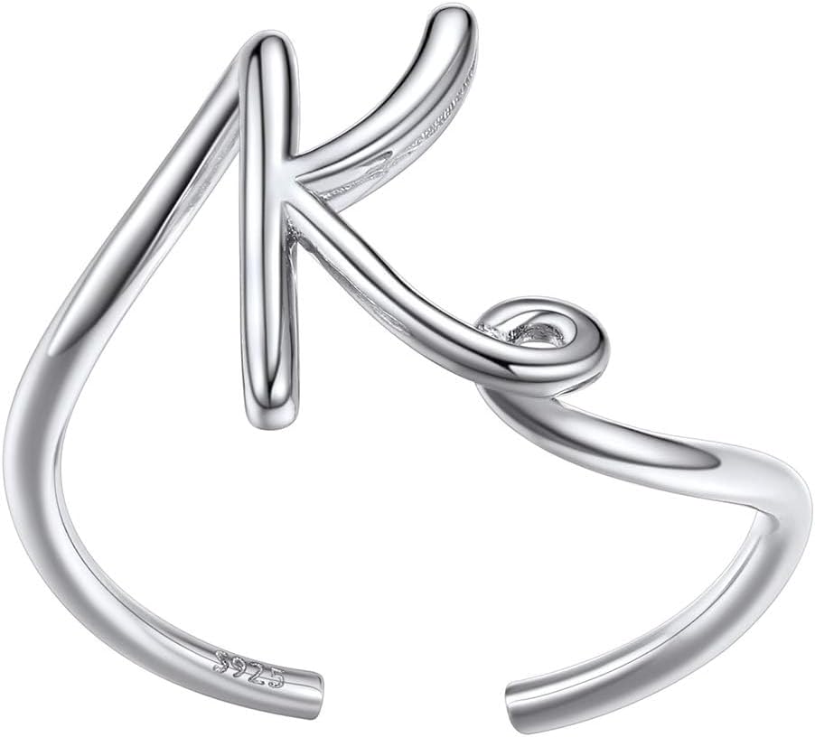S925 Initial Rings, Adjustable Size 6-12 Statement Alphabet Letter A-Z Jewelry Personalized Twisted Initials Rings Sterling Silver Stacking Ring for Women