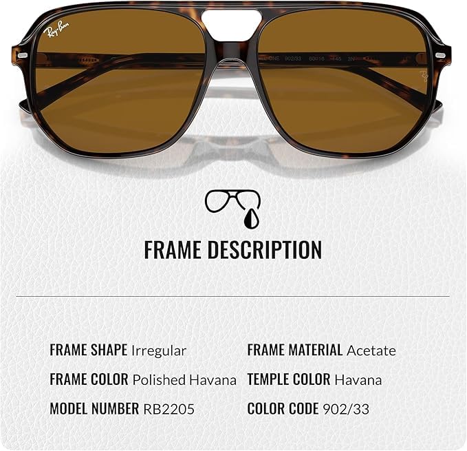Image of Ray-Ban RB2205 BILL ONE Square-Round Shaped Sunglasses for Men & Women with Official RAYBAN Eyewear Kit
