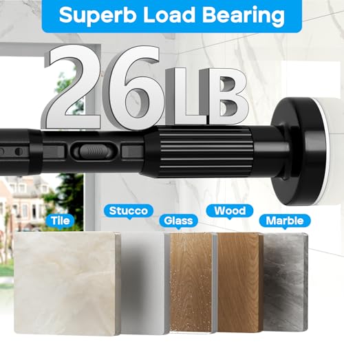 Image of Tension Curtain Rod Black Shower Rod 40-103IN Long Curtain Rods No Drilling Adjustable Tension Rods of Shower or Bathroom Outdoor Window Patio Diameter 1.26In