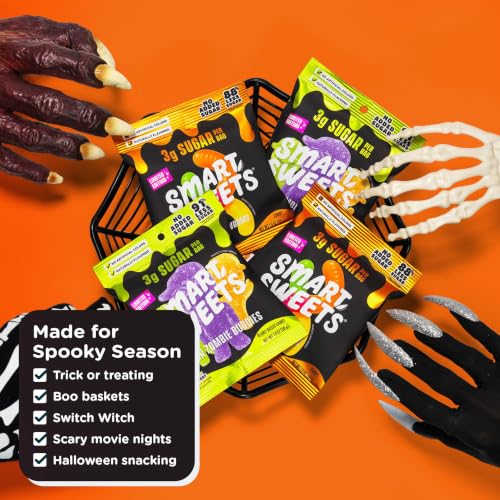 Image of SmartSweets Sweet Halloween Gummy Worms Low Sugar Gummy Candy, Healthy Snacks for Kids and Adults, Treat, 50g bags, Pack of 14