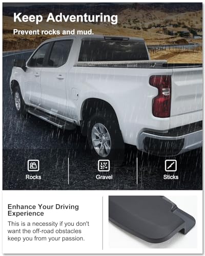 Image of Kiwi Master Mud Flaps for 2019-2026 Chevy Silverado 1500 (Not Fits ZR2 /LT Trail Boss /Custom Trail Boss), Heavy Duty Mud Guards, Front & Rear Splash Guards, No Drill, 4 Pcs Set
