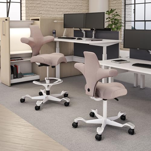 Image of HAG Capisco Sit to Stand Chair-White Frame-Upholstered Pink Blush