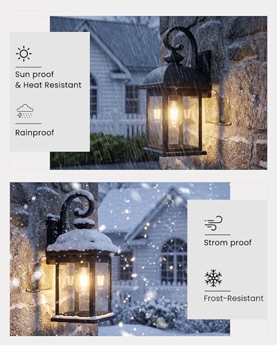 Image of FEMILA 21 inch Outdoor Wall Light Fixture, 2 Pack Modern Outdoor Wall Sconce, Rust-Proof Waterproof Wall Light with Seeded Glass, Ideal for Porch, Patio, Entryway, Garage, 4FD54B2-2PK BK