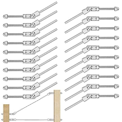 [Patent Design]CKE 20 Pack T316 Stainless Steel 180° Adjustable Angle Cable Railing Swage Threaded Stud Tension End Fitting Terminal for 1/8" Wire Rope Cable Railing Kit Hardware Wood Post