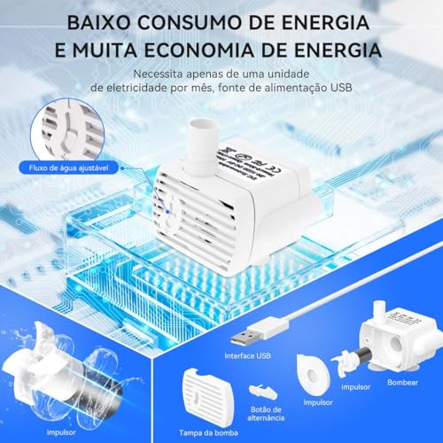 Bebedouro Fonte de Agua Gato Cao Pet Cachorro 2 Litros Animal de Estimaçao Filtro USB Automatico Sil