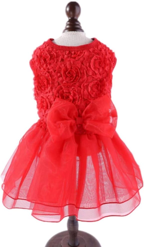 Iholly 犬服 スカート ペット服 ドッグウェア 花柄 蝶結び 推奨 チュール可愛い ワンピース 小型犬 中型犬 猫 洋服 パーティー コスプレ 女の子 ファッション 春夏 通気性 ドレス 結婚式 散歩 お出かけ お姫様 綿製