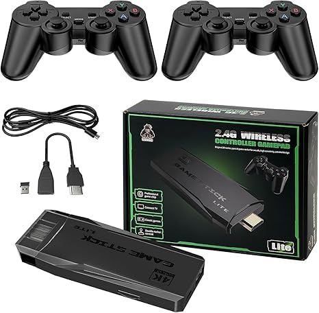 Image of Retro Video Game Stick Pro 2025 Upgrade - 20,000+Built Games|4K HDMI TV Output|64GB Memory Card|2 Wireless Gamepads|15 Emulators|Plug & Play|Perfect for Kids,Adults & Family Entertainment,Black