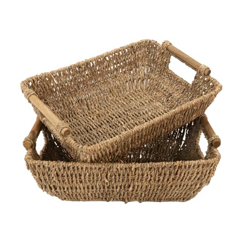 HOMESTEAD Seagrass Baskets with Wooden Handles for...