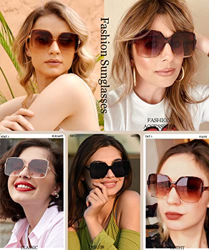 Dollger Oversized Square Sunglasses For Women Big Large Wide Fashion Shades For Men 100% Uv Protection Brown+Brown Leopard #TOP1