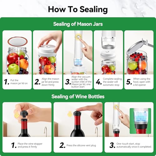 Image of Vacuum Sealer for Food (Compact Vacuum Sealer Machine + 30 Reusable Vacuum Bags+ 30 Mason Jar Lids), 2000mAH Handheld Food Sealer, Cordless & Portable for Meal Prep, Food Storage