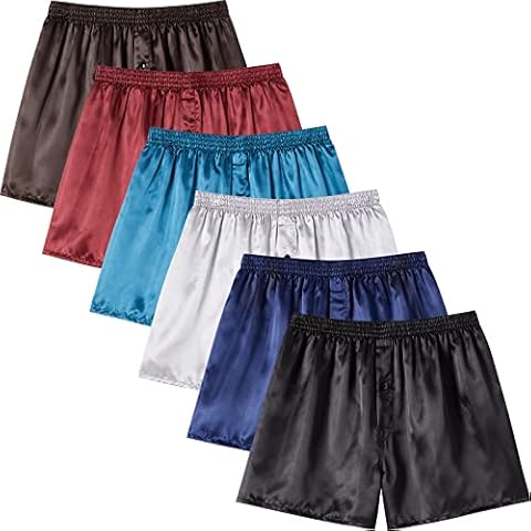 JupiterSecret Mens Satin Boxer Shorts Pack, Silk Feeling Sleep Shorts Underwear with Button Fly, Silky Pajama Bottoms for Men, Large Cover