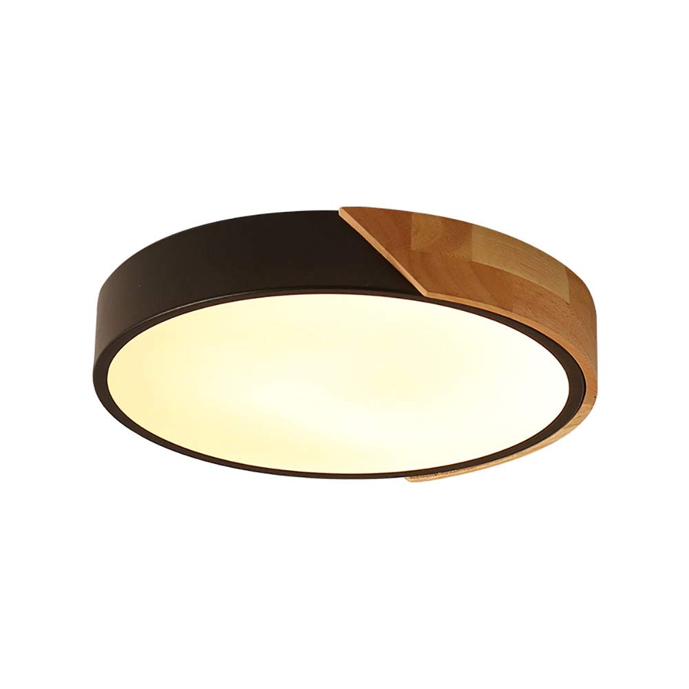 Led De Madera Lámpara De Techo Fxture Moderno Con Control Remoto Negro Plafon Led Techo Montaje Empotrado Interior Redondo Plafon Led Techo Para Dormitorio Baño Sótano Salón-Luz blanca cálida 30cm