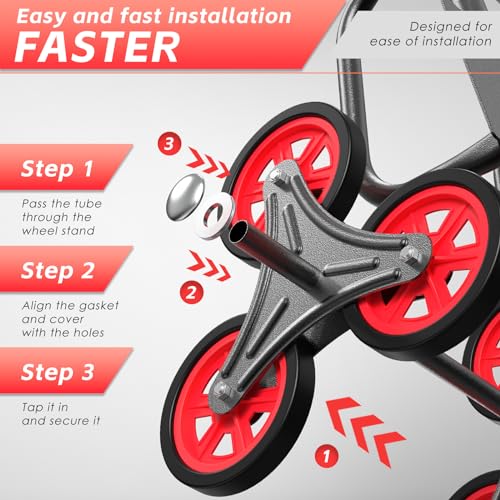 Stair Climbing Hand Truck 440lb,Heavy Duty Dolly Cart for Stairs,Thickened Upgraded Steel Tube Folding Stair Climbing Trolley with Six Wheels and Telescoping Handle, Red, TK1500-R
