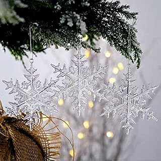 Large Clear Snowflake Christmas Tree Pendants,12 Pcs Acrylic Snowflake Decorative Crystal Christmas Tree Decorations Decorative Winter Xmas Ornaments (9,5CM)