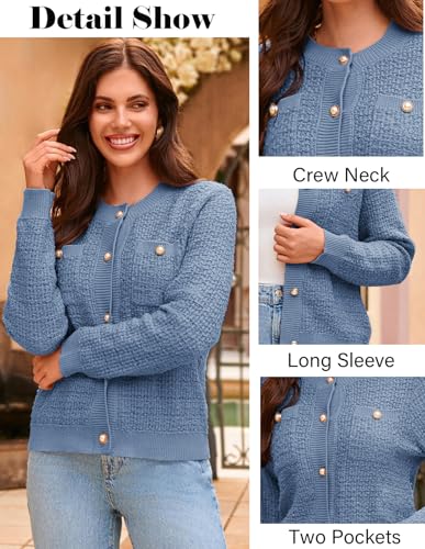 Image of GRACE KARIN Women's Fall Cardigan Sweaters Button Knit Jackets | Open Front,Long Sleeve,Crewneck,with Pockets,Cropped,Work,Business,Causal,Lightweight,Fashion,Dressy,Trendy,Outfits,Clothes