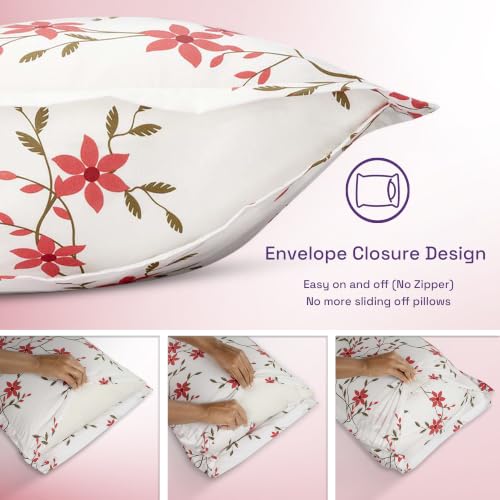 Image of Wakefit 100% Cotton Pillow Cover Set of 2 | 200 TC Soft & Breathable Pillow Cases | King Size 19 x 36 Inch | Skin Friendly, Durable & Gentle Machine Washable | Sakura White