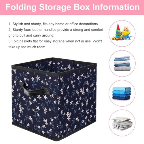 Boîte de rangement cube bleu floral pliable en tissu pour placard - 4