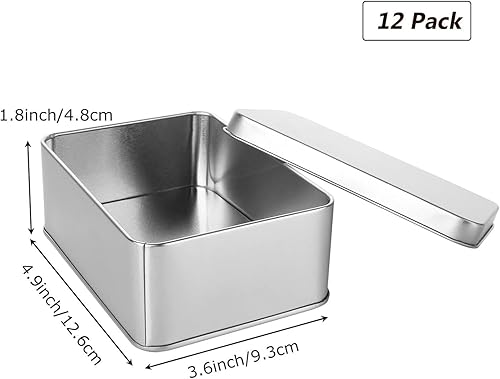 Miniatura 2 de Un juego de 12 tapas rectangulares de metal plateado para caja de lata  Contenedores grandes, soporte para guardar llaves de automóvil, galletas,