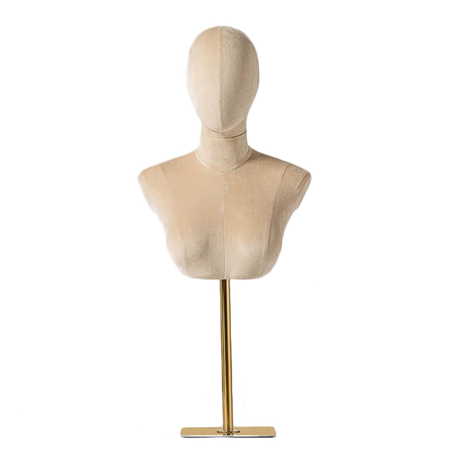 WxuuLTGJR Jewelry Display Stand Head Mannequin Earring Tower Organizer Rack Suede Jewelry Easel Holder with Square Base Hanging Showcase(Apricot,Gold base)