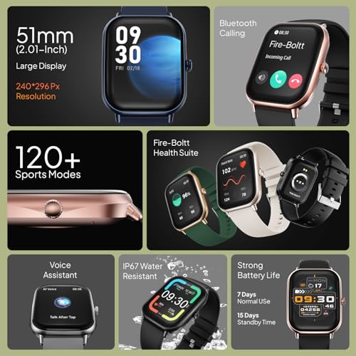 Image of Fire-Boltt Ninja Call Pro Max Bluetooth Calling Smart Watch, 2.01″ HD Display, 120+ Sports Modes, Health Suite, AI Voice Assistance, SpO2 & Heart Rate Monitor Smartwatch for Men & Women - Green
